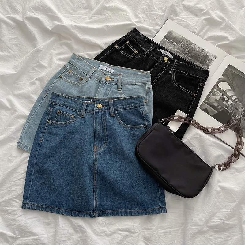스커트 2023 여름 새로운 한국 스타일 여성 의류 단단한 다목적 슬리밍 우아한 높은 허리 단어 짧은 치마