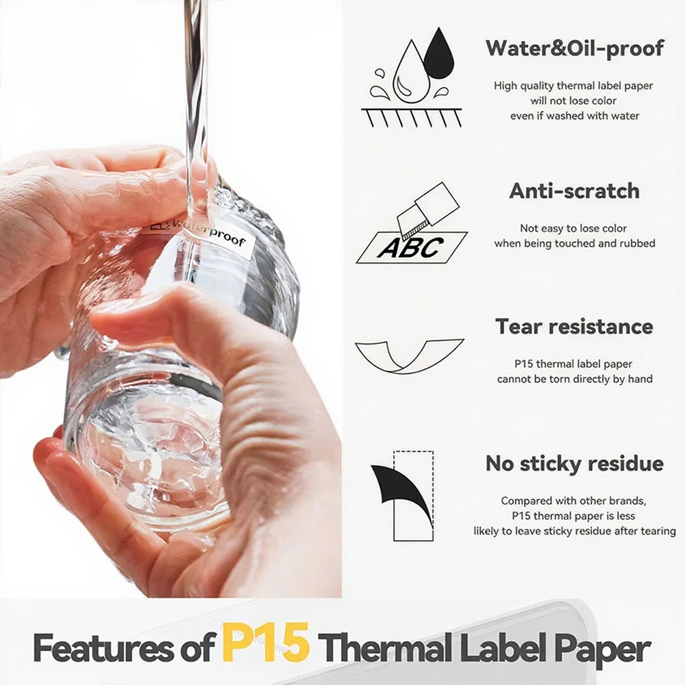 Marklife P15 미니 라벨 프린터 휴대용 열전사 프린터 잉크리스 자체 접착식 종이 스티커 인쇄기 이름표 라벨러