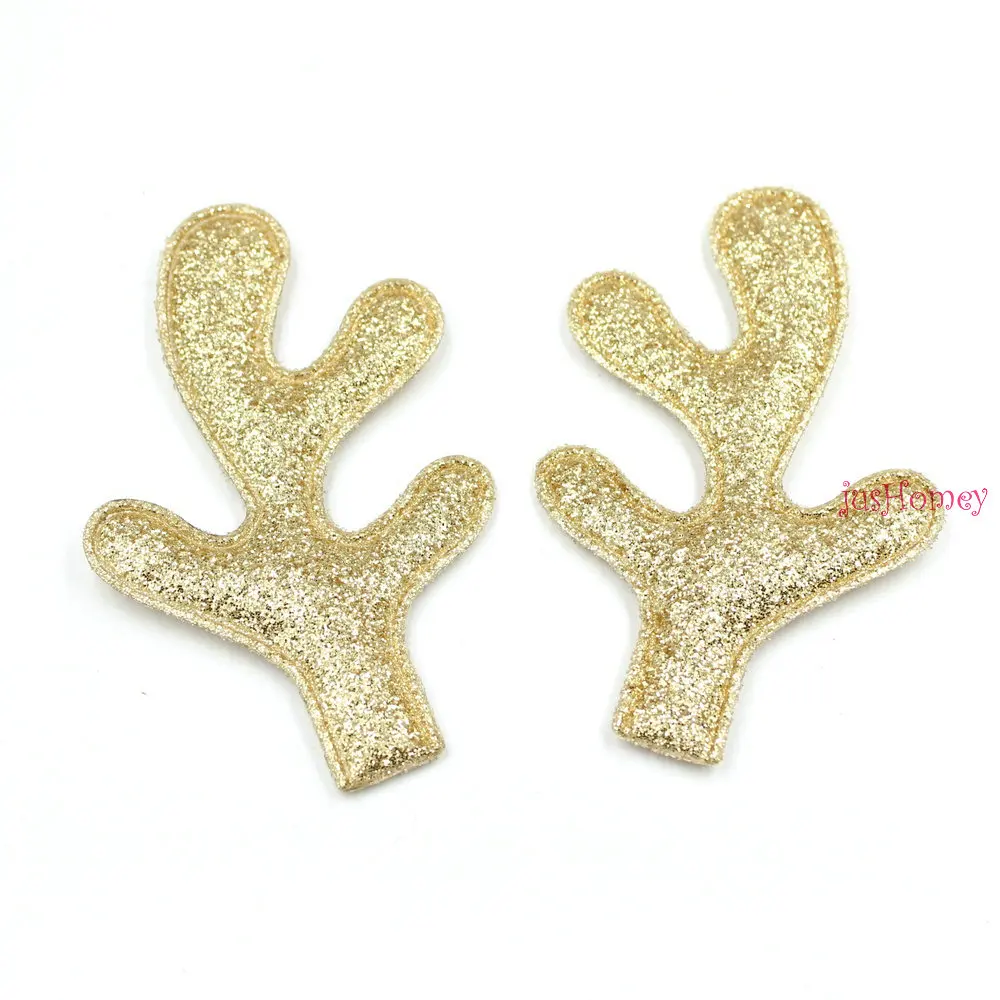 25 pairs/lot Glitter Reindeer Antlers Gold fabric W/ Sponge Padded Buckhorn applique for Christmas decor,Craft DIY