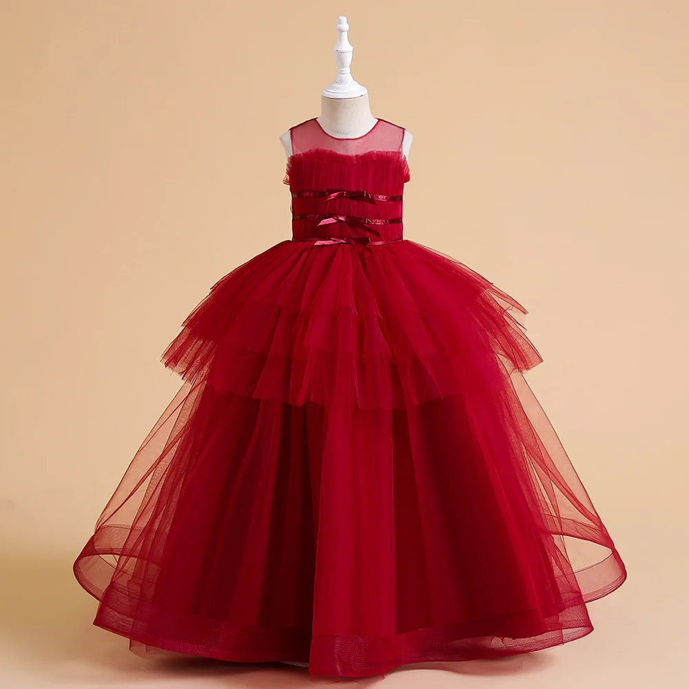 

Tulle Flower Gir Dress Wedding for Children Princess Party Wear Gowns Fancy Kids Long For Baby Girl Clothing 4-14Years