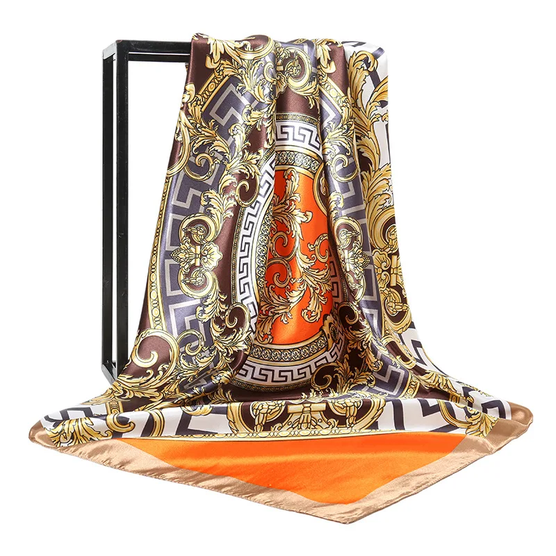 

Новый теплый платок с принтом 90x90 см роскошные брендовые атласные финишные шарфы модный всесезонный хиджаб популярный дизайн женский Шелковый шарф