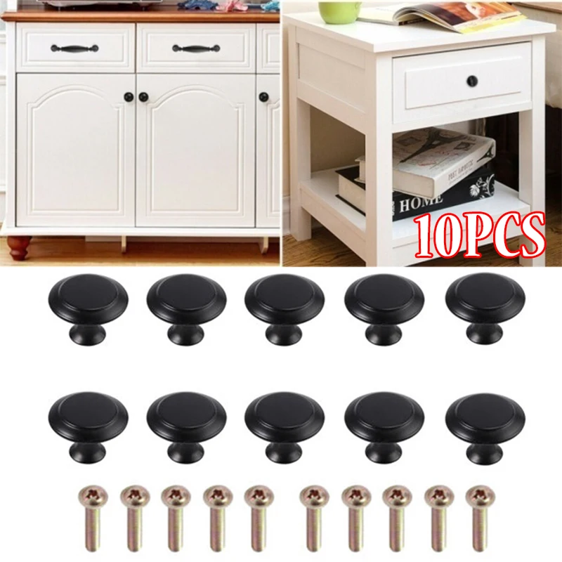 10pcs Black Handle Knobs Closet Wardrobe Bedside Knobs