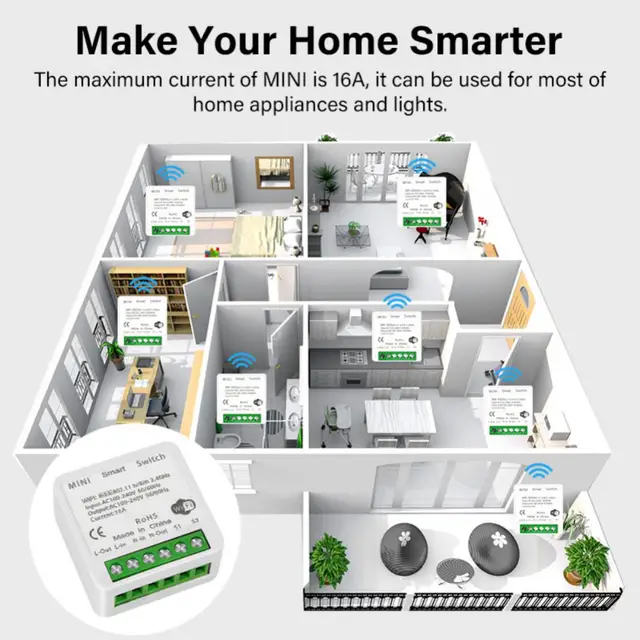 Tuya 16A MINI Wifi Switch DIY 2-way Remote Control Timer Relay Automation For Smart Life Work With Alexa Google Home Alice 2