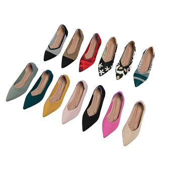 Women's shoes Flat shoes Plus size 42/43 Beautiful color knitted elastic comfortable soft flat shoes Spring and autumn single 1