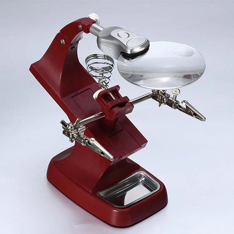 

Helping Hand Clip LED Soldering Iron Jewelry Stand Lens Magnifier Red