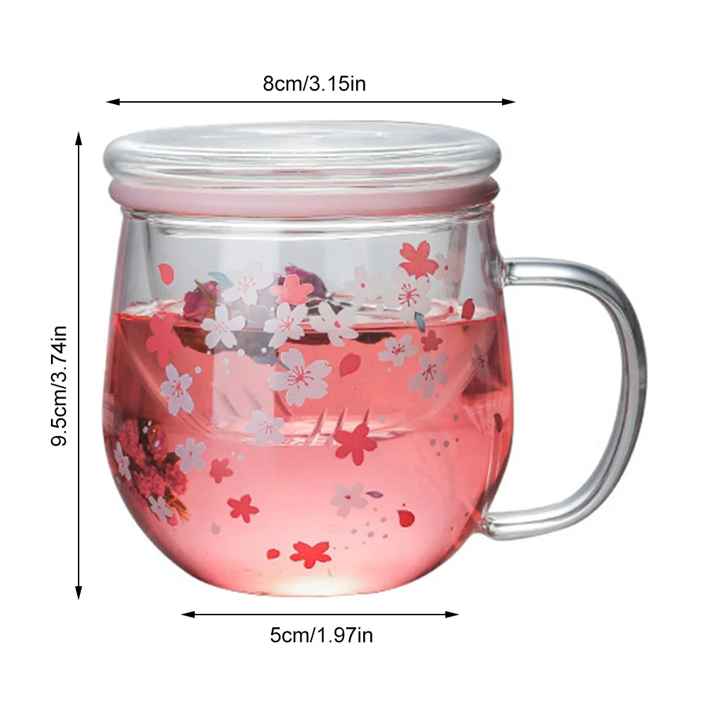 300ml Blume Teetasse Transparent Wärme Beständig Gläser Sakura Becher Glas Becher Mit Tee Infuser Filter Deckel Kirsche Tasse Set