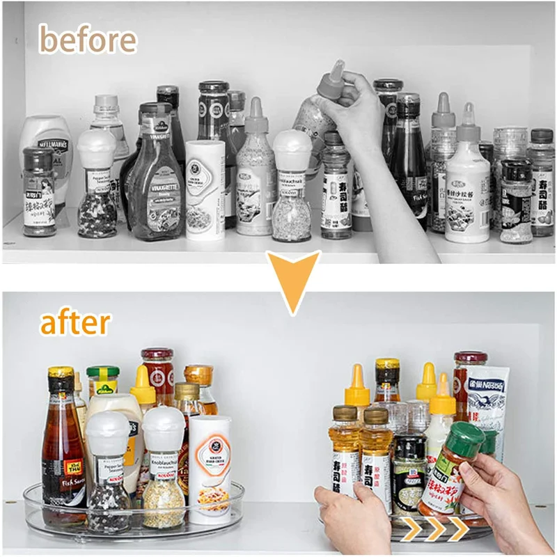 Rotating Storage Organizer 360 Rotation Cabinet Turntable Organizer Storage Spice Rack Drink Cosmetic Storage Rack PET Transparent for Kitchen Bathroom