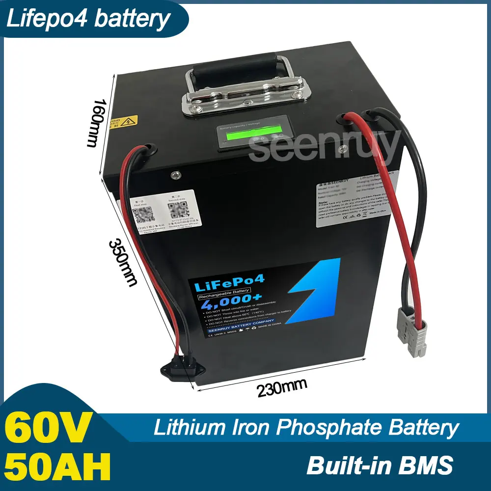 

60V 50AH Lifepo4 With Charger 30A 50A 100A Lithium Iron Phosphate Battery For 1500W 2500W 5000W Ebike Motorcycle Scooter