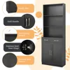 Bathroom Storage Cabinet, Cabinet With Two Doors And Drawers, Adjustable Shelf, Three-layer Open Shelf, MDF Board, Black 5