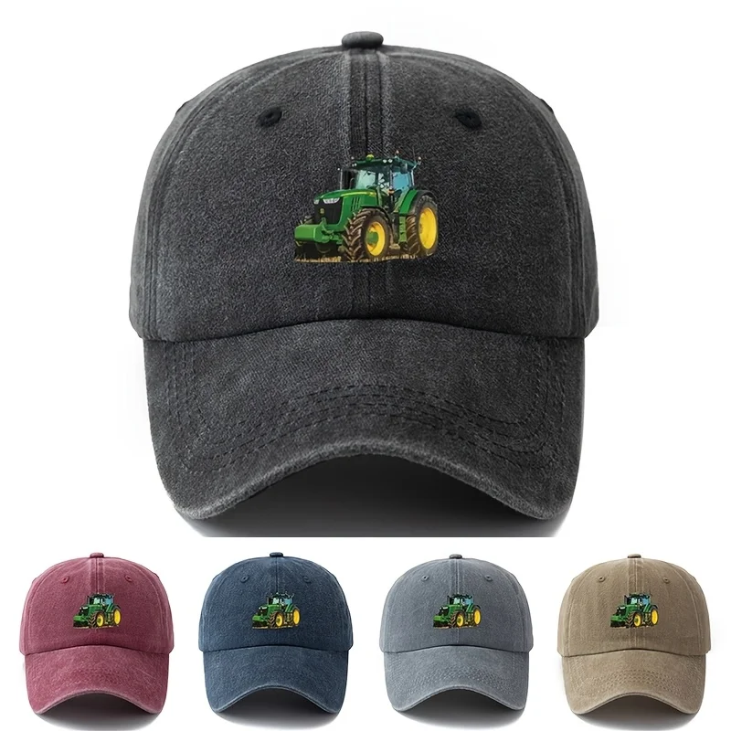 Bedruckte Traktor-Baseballmütze für Herren, Outdoor, Camping, Urlaub, lässig, gebogene Krempe, Retro-Entenschnabelmütze, Papa, LKW-Fahrer, Hut – Detail 9