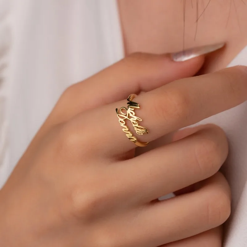 

Custom Ring for Couple Personalized Anniversary Gift For Mom Stainless Steel Men's Jewelry Adjustable Initial Ring for Women