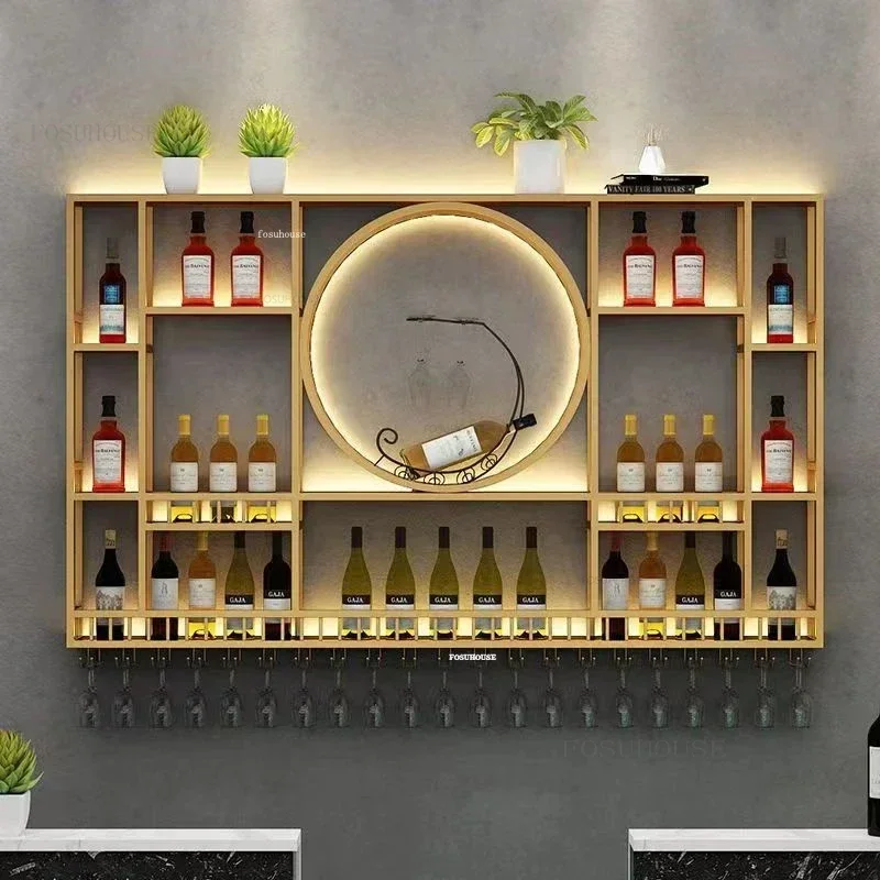 Nordic Iron Bar Cabinets Rack Kitchen Counter Wall Wine Cabinet Display Rack Simple Bar Living Room Cabinet Furniture