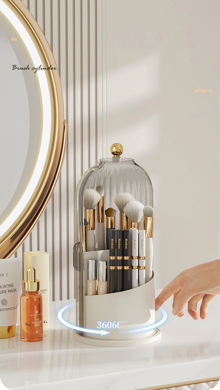 Makeup Brush Holder 360° Rotating With Lid Lipstick Eyebrow Pencil Holder Eye Shadow Storage Box Luxury Cosmetic Organizer