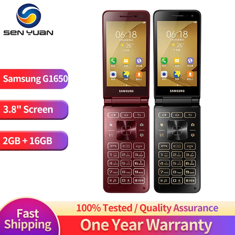 

Original Samsung SM-G1650 4G LTE CellPhone 3.8'' Galaxy Folder2 Dual SIM 2GB+16GB Android SmartPhone 8.0MP Flip Mobile Phone