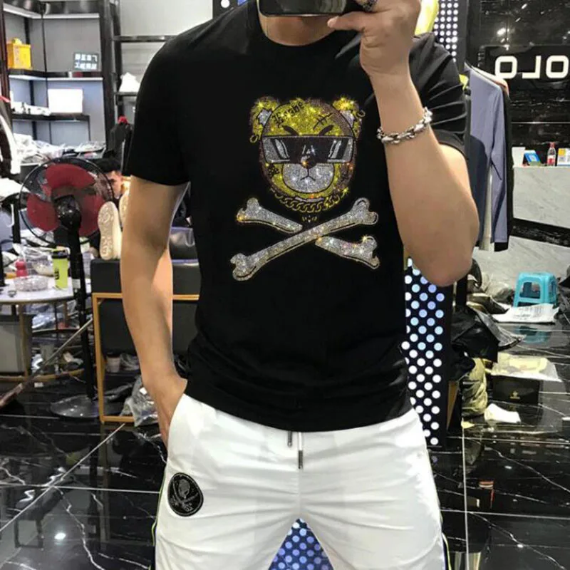 

2023Brand Fashions Casual Slim Fit short Sleeve Men tShirt Streetwear Clothes Diamond stone Mens High Quality 057
