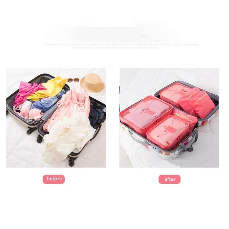 6pcs Travel Storage Organizer Bags Portable Travel Suitcase Organizer Bags For Women Clothes Shoes Makeup Bag Luggage Organizer