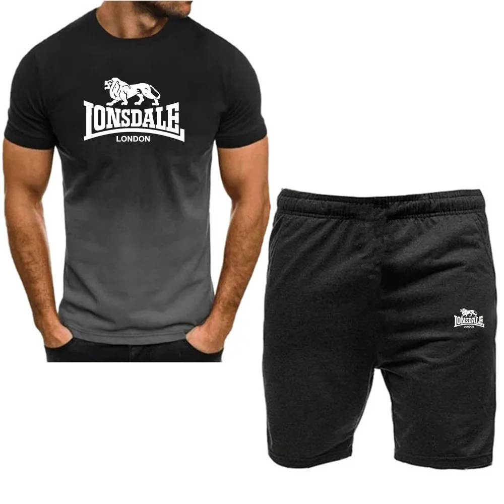 

Мужской спортивный костюм, футболка с коротким рукавом и летние спортивные шорты, повседневный комплект из двух предметов, новинка 2024