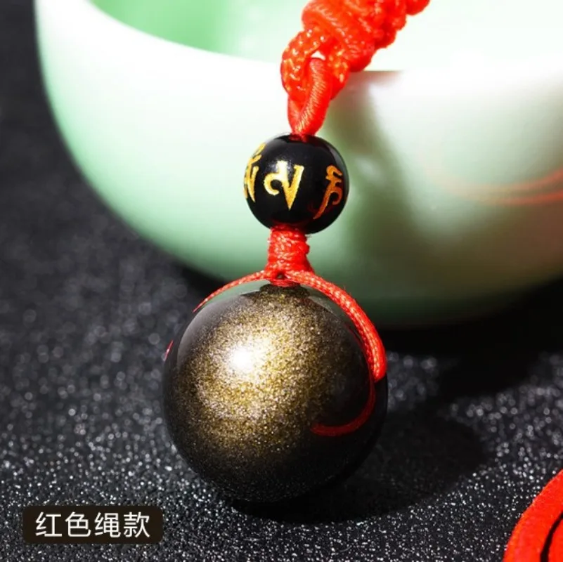 Natural Golden Obsidian Hand-carved 18mm Bead Pendant Necklace for Men and Women Gift