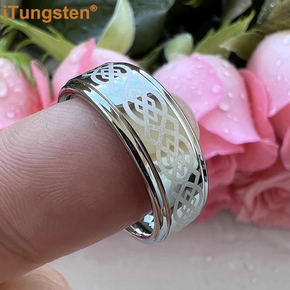 iTungsten 8mm Dropshipping Men Women Tungsten Wedding Band Ring Stepped Edges Laser Engraved Free Shipipng Comfort Fit