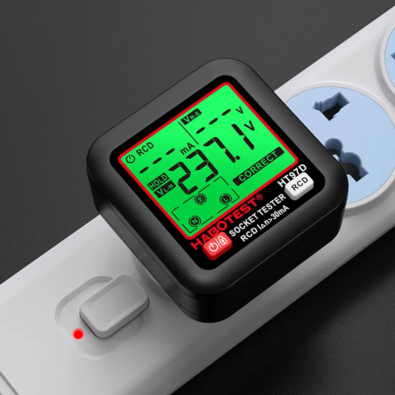 HT97 Digital Socket Tester Voltage Detector RCD GFCI Voltage Test EU US UK Plug Large Display Outlet Checker Leakage Protection 6