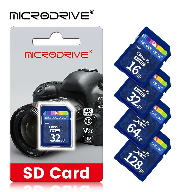 표준 SD 카드 8GB 16GB 32GB 64GB 128GB 256GB 클래스 10 SDHC SDXC C10 풀 사이즈 플래시 SD 카메라 용 일반 크기 메모리 카드