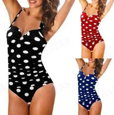 Maillot de bain deux pièces à pois grande taille trois couleurs