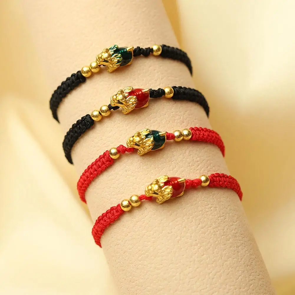 Braccialetti Fortunati Fatti A Mano Corda Rossa Accessori Per Ciondoli Anno Cinese Ciondolo Drago Bracciale Regolabile In Corda Rossa