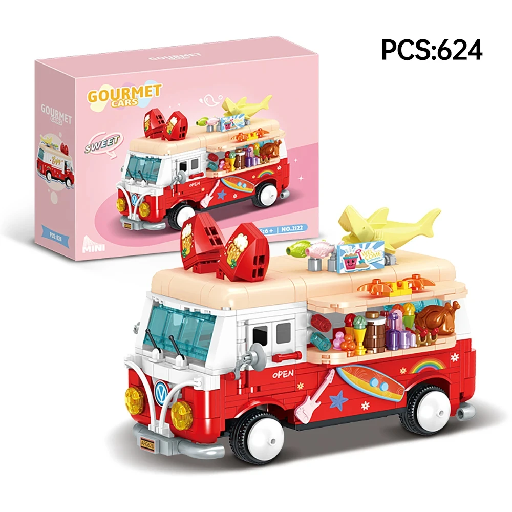 ToylinX 미니 자동차 아이스크림 트럭 모델, 스트리트 뷰 시리즈, 크리스마스 크리스마스 상자 여아용 최고의 선물, 641PCs 빌딩 블록
