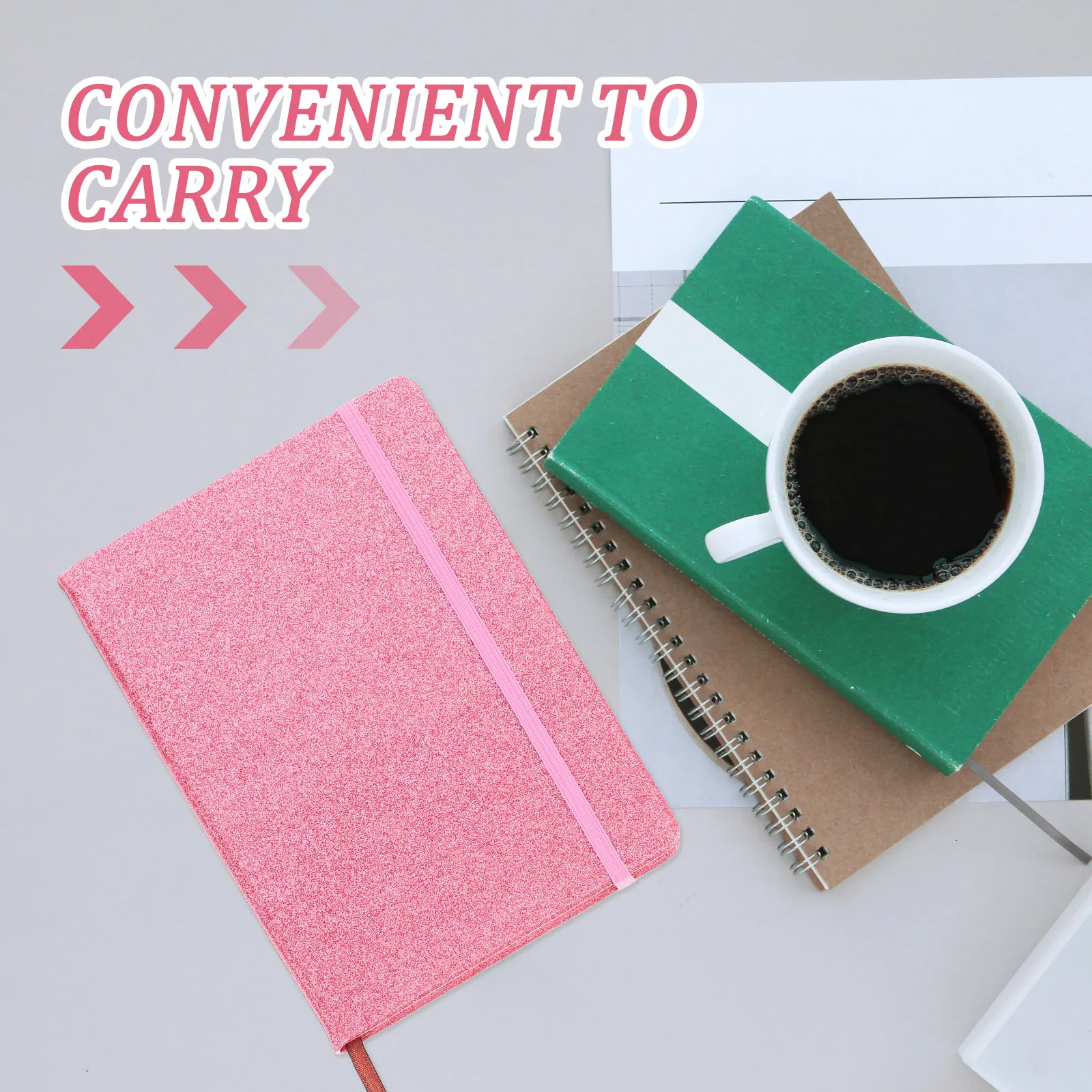 하드커버 글리터리 A5 노트, 탄성 밴드형, 펼침형, 방수, 반짝이 저널, 여행, 일상 계획, 비즈니스용