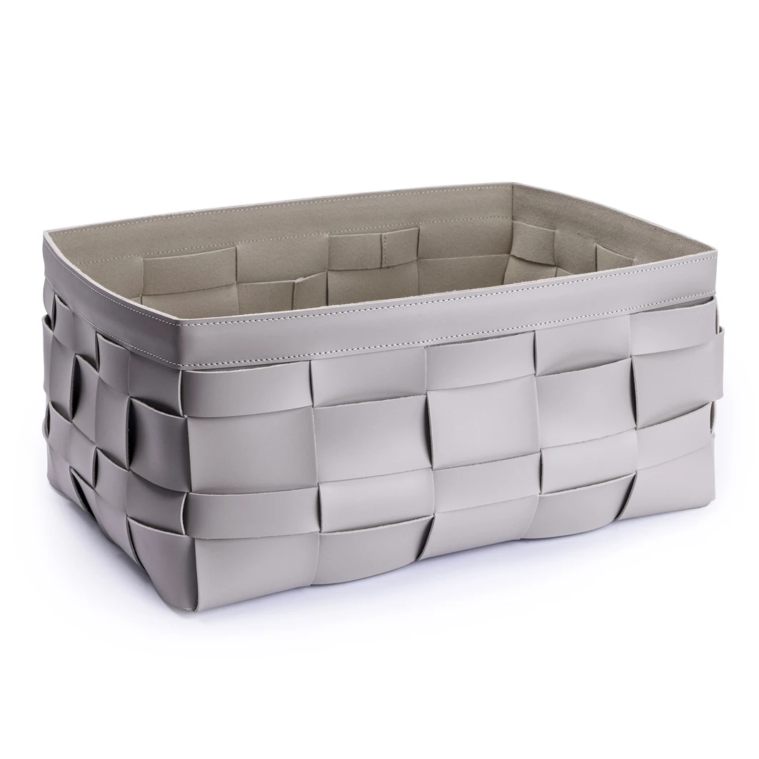 Woven Leather Basket Gray