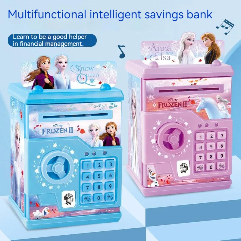 

Disney animation frozen children's password fingerprint piggy bank multi-function automatic roll money piggy bank girl birthday