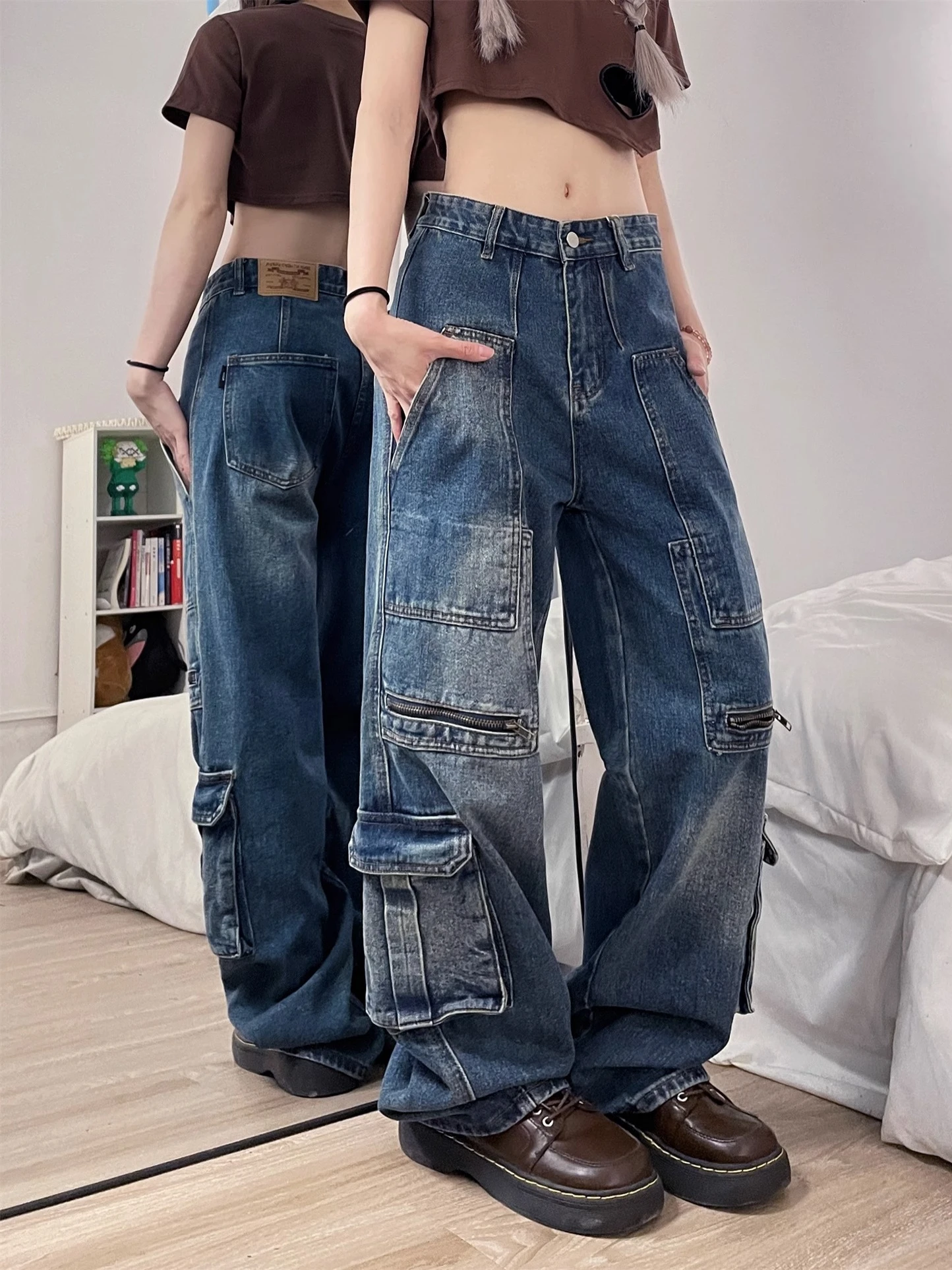Jean Cargo Baggy Gothique Y2K Pour Garçon - Taille Droite, Poches à Rabat - Style Vintage, Streetwear, Hip-hop Ou Punk - 8