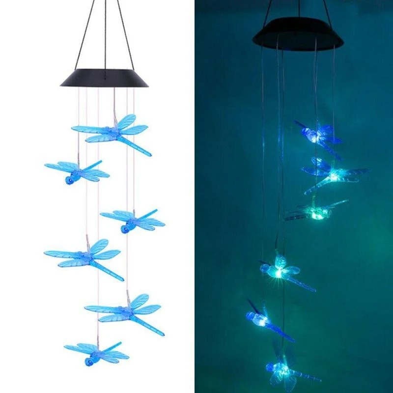 

Colorful Solar LED Dragonfly Wind Chime Garden Wall Hanging Night Light Color Changing Wind Bell Lawn Lamps for Patio Yard Decor