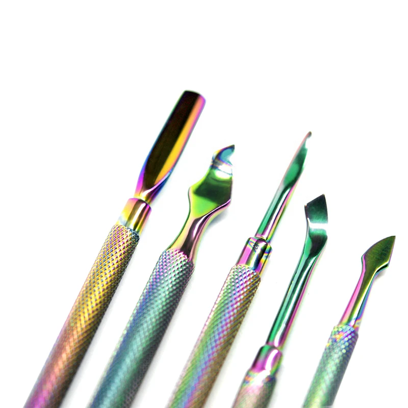 KADS Rainbow Tungsten Steel Nail Cuticle Pusher Nipper Dead Skin Push Remover Manicure Nail Care Groove Clean Tool