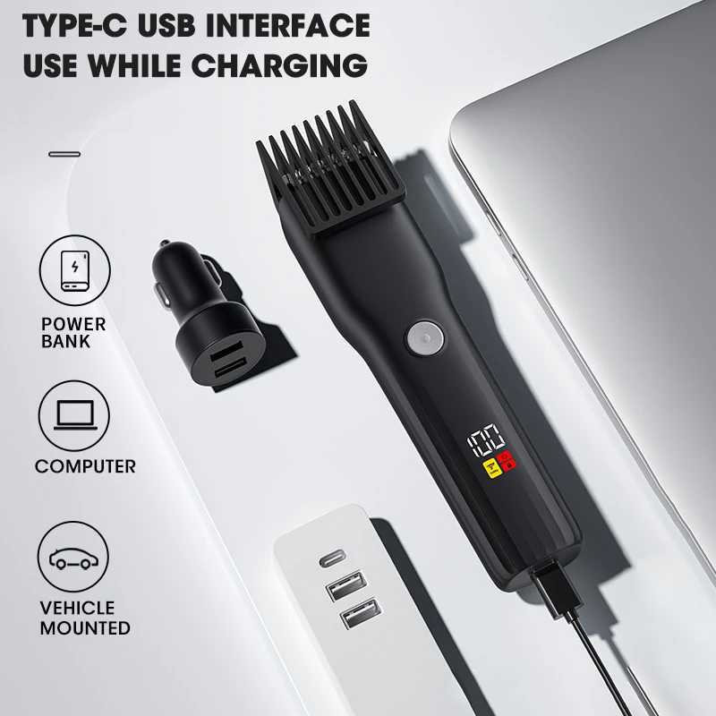RESUXI New Professional Men's Hair Clipper LCD Digital Display Waterproof Electric Hair Trimmer Head Adjustable Electric Pusher