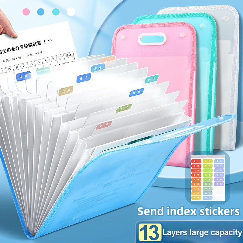Kawaii Vertical Accordion Bag Student Examination Paper Portable Storage Bag PP Translucent File Folder 13 Compartment File Bags file folder,file bag,transparent folder,transparent storage bag