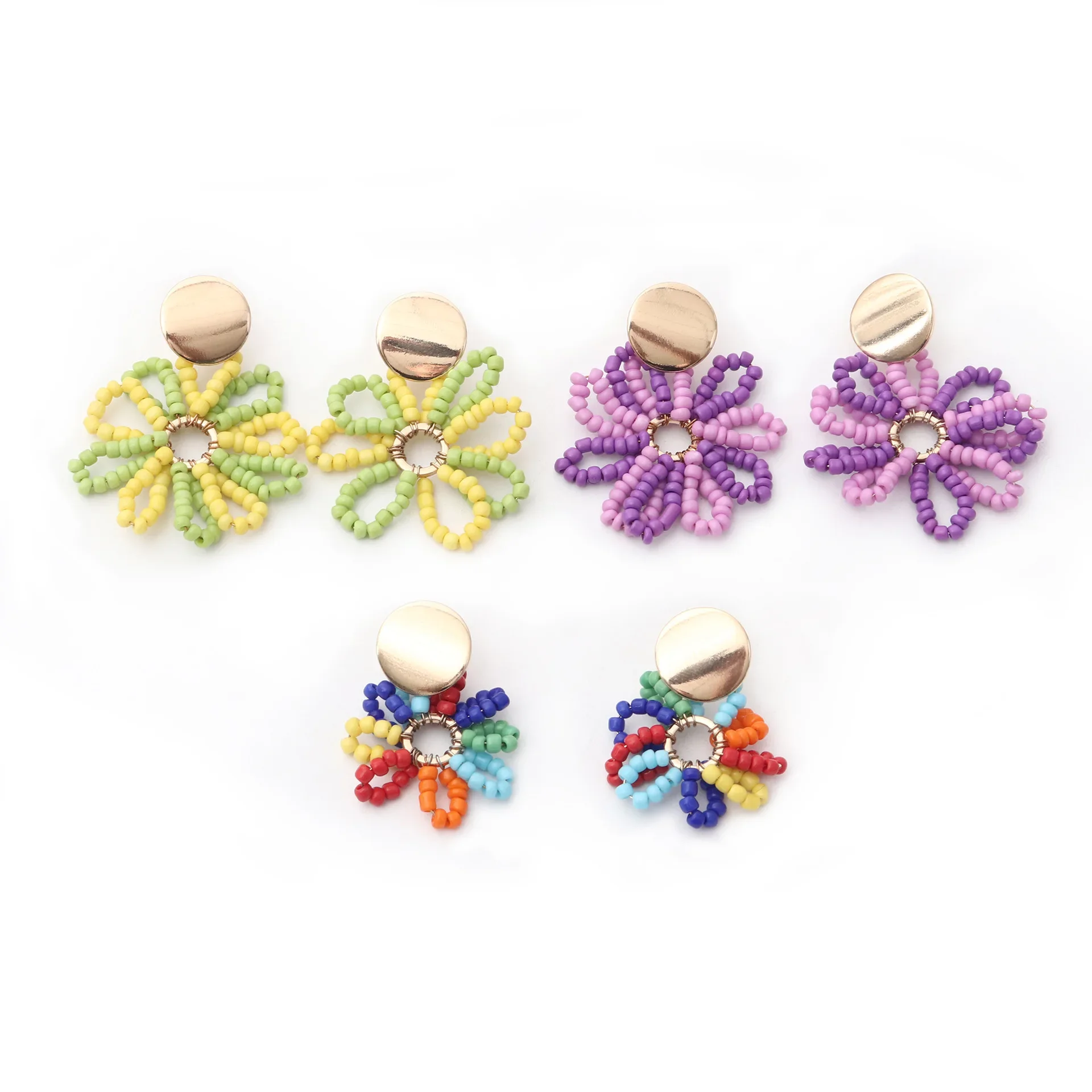 

Rice bead earrings Flowers Tassel Originality Colour Graph Hand knitting Bohemia Fashion Simple Alloy Beaded earrings