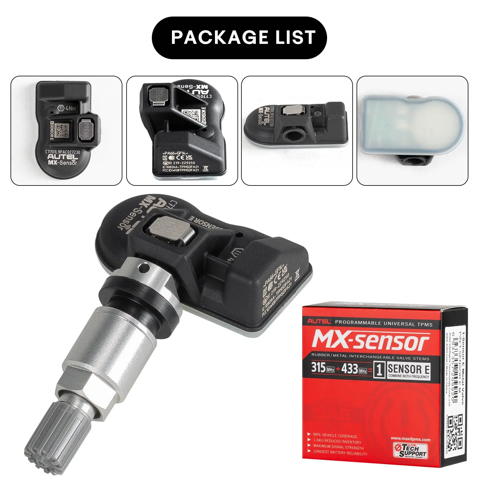 Autel MX , α׷   Ÿ̾ з ͸ ý, 2 in 1 TPMS , 433MHZ, 315MHZ, 4PCs