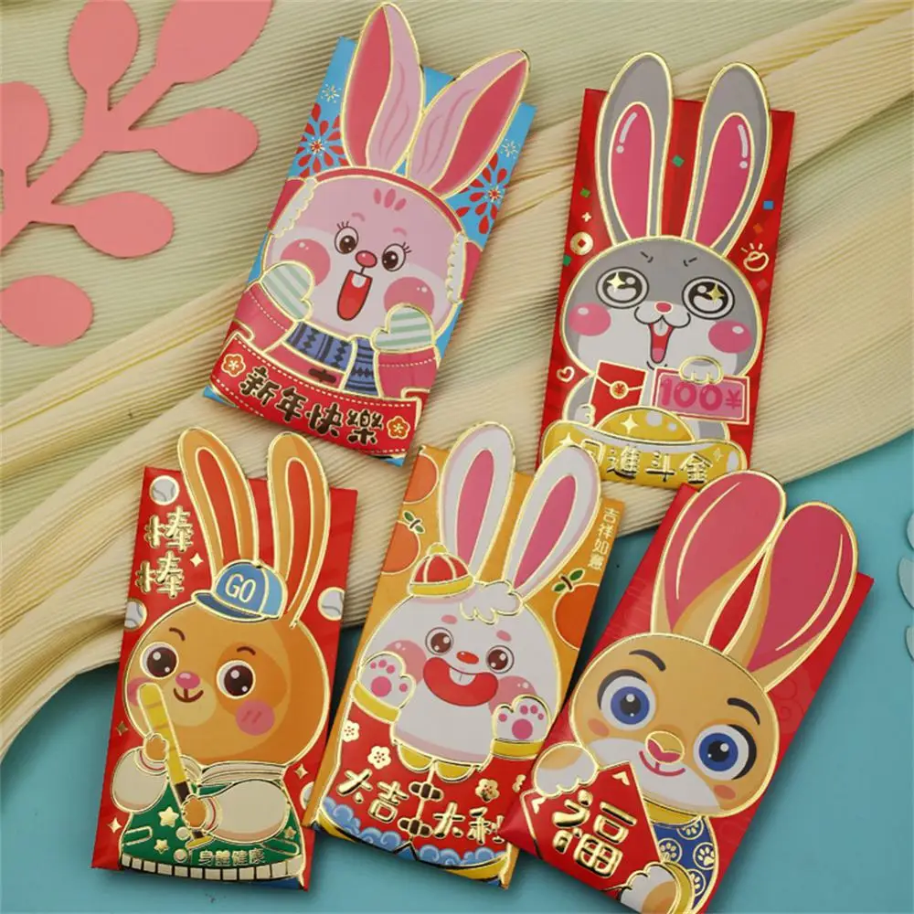 6PCS New Year Red Envelopes Cute Rabbit 2023 New Year Gift Bag Creative Three-dimensional Rabbit Red Envelope Chinese New Year