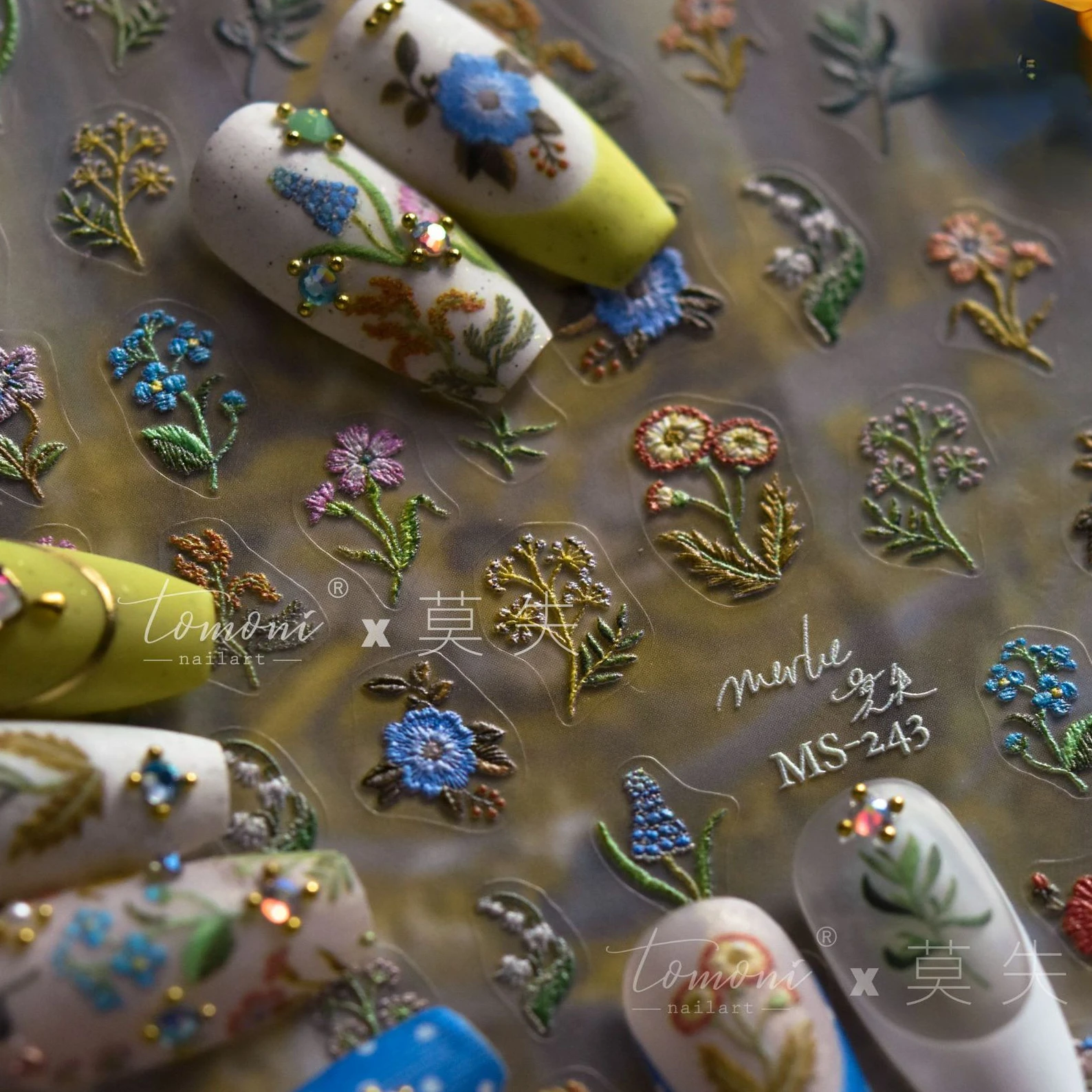 Flowers Embroidery Design 5D Soft Micro-carved Self Adhesive Nail Art Stickers 3D Manicure Decals nail stickers nail art tools nail decals