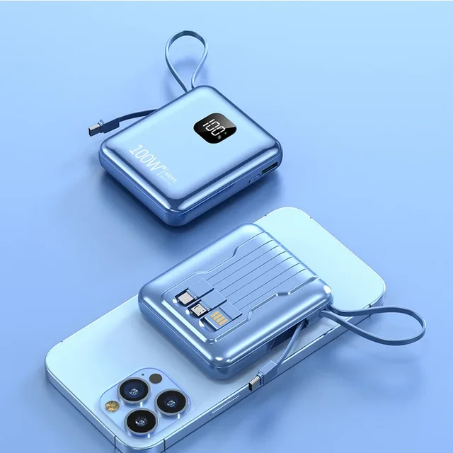 Mini Power Bank avec affichage numérique à 4 fils intégré, 100W, évolution ultra rapide, chargeur de batterie, adapté pour iPhone, Samsung 4