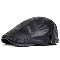 Men Retro Pu Leather Solid Color Newsboy Caps British Painters Hats Spring Autumn Side Adjustable Flat Cap Hip Hop Berets 2