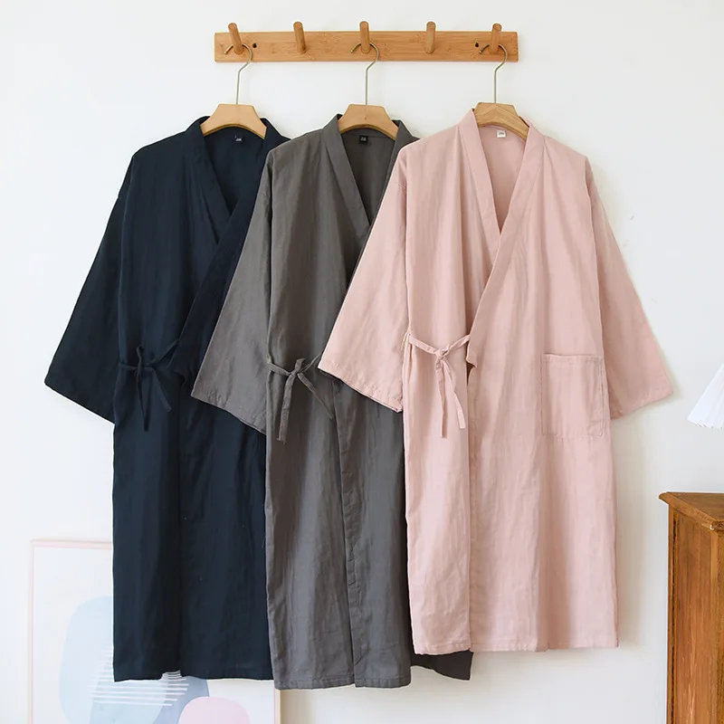 

2024 Spring and Autumn New Japanese Kimono Robe Couples 100% Cotton Bathrobe Men's and Women's Kimono Loose Sweat Steamed Robe