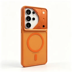 Matte Armor Magnetic Phone Case with Translucent Shockproof Camera Bumper and PC Cover - Galaxy S26 Ultra (Orange)