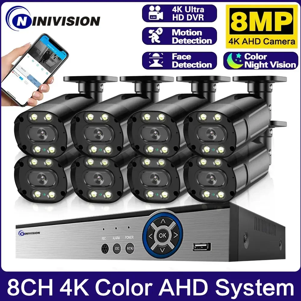 

8CH 4K 8MP 24H Full Color Night Vision CCTV AHD Camera KIT Set Waterproof Motion Detection Street Light Monitor Security System