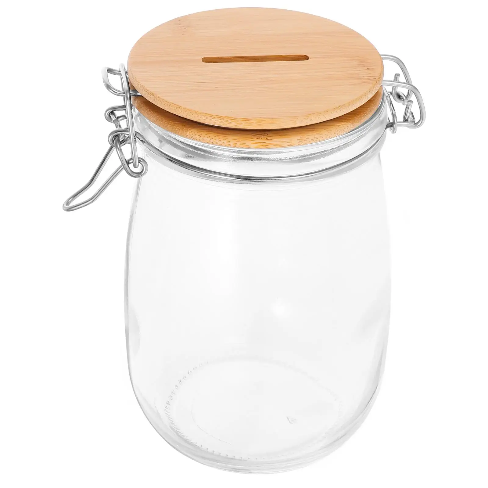 Clear Piggy Bank Large Capacity Money Coin Saving Box Wooden Slotted Lid Piggy Bank Glass Money Jar Raffle Ticket Storage Jar 5