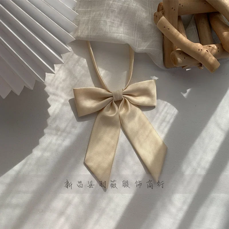 Women Girl Bow Tie Solid Twill Long Handle Sailor Uniform Accessories College Style Collar Flower