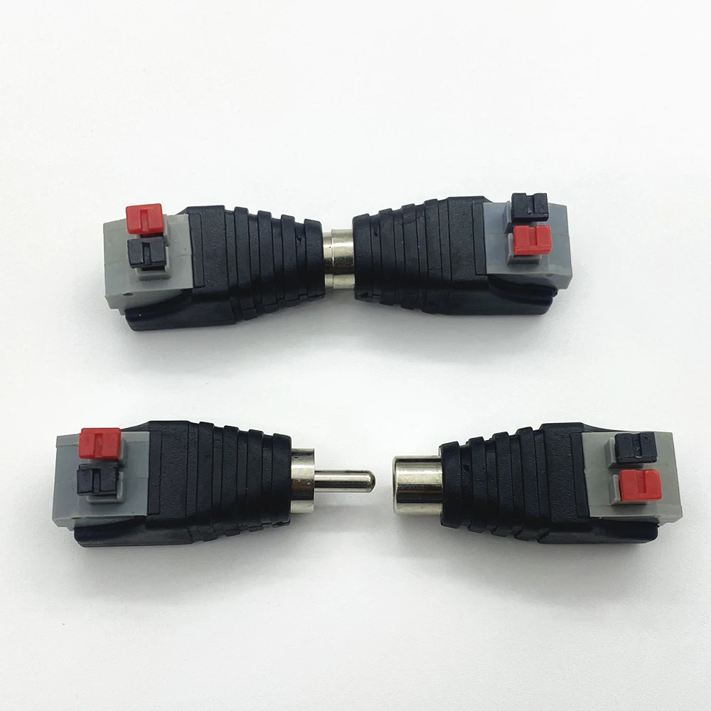 2Pcs/Lot RCA Audio Speaker Connector RCA Male Plug Female Jack Wire Solder-free Press-on Spring Terminal Audio AV Cable Adapter