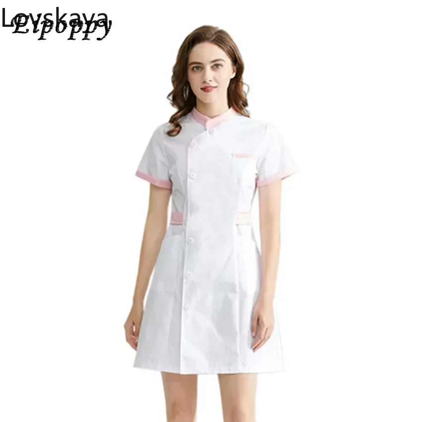 Nurse Uniform Dress Summer Female Overalls Dental Slim Doctor Uniform Short-sleeved Nurse White Beauty Salon Top