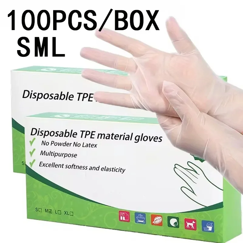 100PCS Disposable TPE Gloves Disposable Cleaning Gloves Baking Hairdressing Kitchen Hotels Restaurants Bathroom Cleaning Tools Disposable Gloves